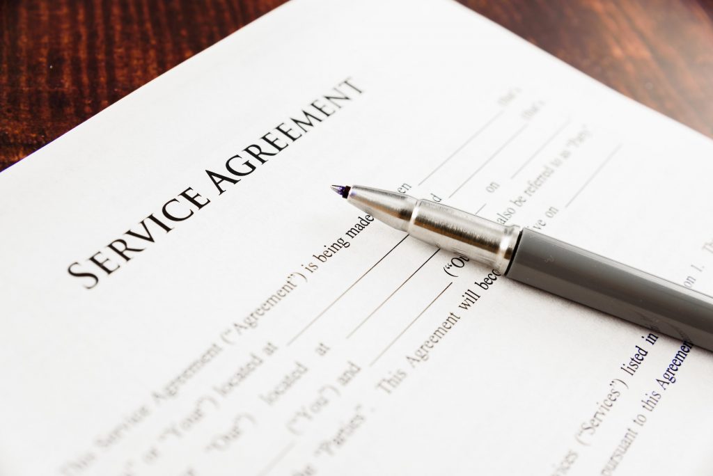 Concept Image of a Terms of Service agreement written by a lawyer.